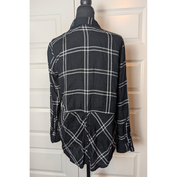 Lucky Brand Size S Blouse Flannel Boyfriend Black & White Button Down Soft - Picture 3 of 10